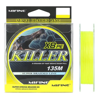 плет. шнур /MIFINE/ KILLER X8PE 135м 0,08 (жёлтый) 6.9кг. 50008-08